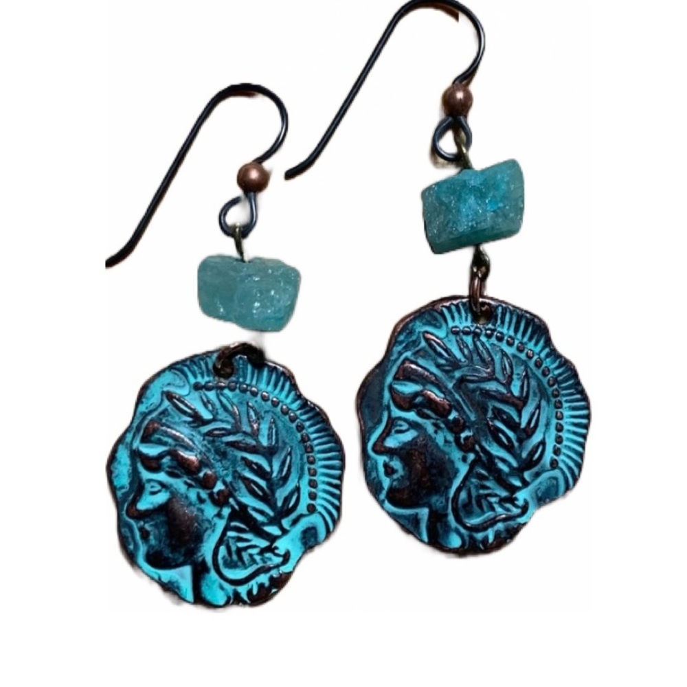 Aquamarine Indian princess . SS ear wire. Handmade - Picture 1 of 6